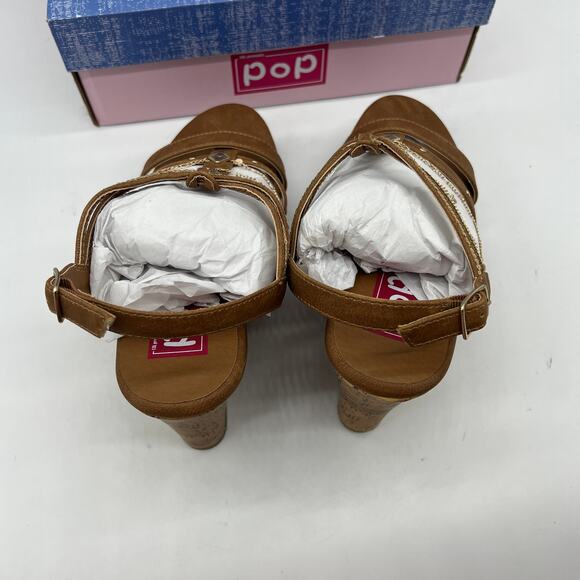 Pop Womens Electricity Wedge Sandals Brown Cognac Size 10M - Picture 7 of 11